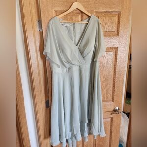 Midi Asymmetrical Chiffon Bridesmaid Dress With Ruffle Sage Green/Celadon